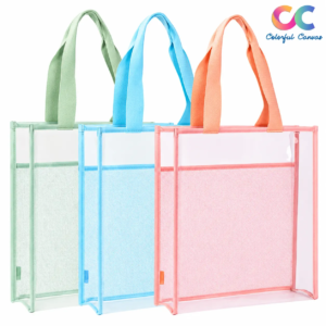 Pastel Mesh Tote Trio with Colorful Canvas Logo
